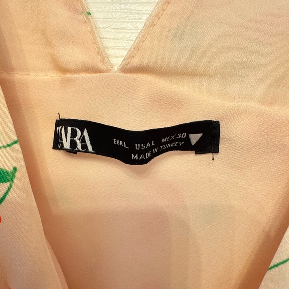 ZARA Cherry Print Satin Mini Dress Size L | V-Neck A-Line Side Zip - Picture 4 of 5